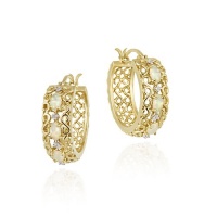 18K Gold over Sterling Silver Created Opal & Diamond Accent Filigree Hoop Earrings 18K Gold over Sterling Silver Created Opal & Diamond Accent Filigree Hoop Earrings