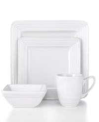 Keep it clean. The bright Dekko white place settings put the focus on your culinary creations with Laurie Gates' collection of white dinnerware. The dishes have modern shapes that look extra sharp with defined edges and a glossy finish. Keep it clean. The bright Dekko white place settings put the focus on your culinary creations with Laurie Gates' collection of white dinnerware. The dishes have modern shapes that look extra sharp with defined edges and a glossy finish.