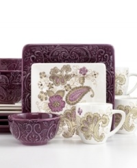A little bit of everything. Laurie Gates layers texture- and pattern-rich plates, bowls and mugs in the perfectly put-together Melrose dinnerware set. A palette of purple and khaki lend rich sophistication to contemporary settings. A little bit of everything. Laurie Gates layers texture- and pattern-rich plates, bowls and mugs in the perfectly put-together Melrose dinnerware set. A palette of purple and khaki lend rich sophistication to contemporary settings.