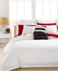 Clean, casual & comfortable. The Solid White duvet cover set from Lacoste is essential to any well-dressed bed. Brushed twill fabric and over-sized buttoned accents create a classic, preppy look. Button closure. Clean, casual & comfortable. The Solid White duvet cover set from Lacoste is essential to any well-dressed bed. Brushed twill fabric and over-sized buttoned accents create a classic, preppy look. Button closure.