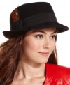 A fabulous feather accents this classic pork pie hat from Nine West, for a look that's completely cold weather chic.