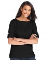 Charter Club's short-sleeve top is a wardrobe essential. Chic details like button tabs at the sleeves and a flattering boat neckline instantly elevate it.
