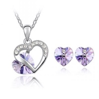 Contessa Bella Fancy Genuine 18k White Gold Plated Light Purple Lavender and Clear Swarovski Austrian Crystal Elements Beautiful Heart Charm Pendant Women Necklace and Earrings Set Elegant Silver Color Crystal Fashion Jewelry Contessa Bella Fancy Genuine 18k White Gold Plated Light Purple Lavender and Clear Swarovski Austrian Crystal Elements Beautiful Heart Charm Pendant Women Necklace and Earrings Set Elegant Silver Color Crystal Fashion Jewelry