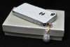 Designer inspired pearl Set - 3.5mm Anti dust Ear Cap Dock Plug ,Leather iPhone 4 4S case - iStore-silver/white