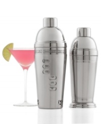Cocktail recipes and measurements engraved in this smart, stainless steel cocktail shaker ensure you'll always mix a delicious drink. Cocktail recipes and measurements engraved in this smart, stainless steel cocktail shaker ensure you'll always mix a delicious drink.