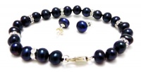 Matching Black 2-Piece Set: 7 MM Freshwater Cultured Pearl Stud Earrings & 7 Inch Peacock Strand Bracelet, Swarovski Elements Crystal Accents Matching Black 2-Piece Set: 7 MM Freshwater Cultured Pearl Stud Earrings & 7 Inch Peacock Strand Bracelet, Swarovski Elements Crystal Accents