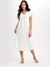 From the Moments collection this ultra-fine, mercerized cotton knit is accented with dimensional stretch lace at the neckline.Shirred V neckline Cap sleeves About 43¼ from shoulder to hem Mercerized cotton Machine wash Imported From the Moments collection this ultra-fine, mercerized cotton knit is accented with dimensional stretch lace at the neckline.Shirred V neckline Cap sleeves About 43¼ from shoulder to hem Mercerized cotton Machine wash Imported