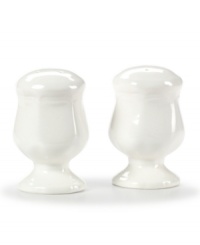 Gently scalloped detail in hardy stoneware gives the French Country salt and pepper shakers an effortless grace that's ideal for every day. From Mikasa.