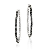 Sterling Silver Black Diamond Accent 33mm Oval Hoop Earrings