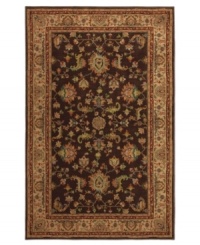 Bursting with classic florals that create a sweeping arabesque motif, this area rug from Karastan exudes luxury in bold coffee tones. Woven from lush nylon that delivers softness underfoot and superb resistance to everyday wear. Bursting with classic florals that create a sweeping arabesque motif, this area rug from Karastan exudes luxury in bold coffee tones. Woven from lush nylon that delivers softness underfoot and superb resistance to everyday wear.