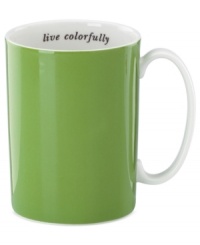 Take advice in your coffee or tea with the Live Colorfully mug by kate spade new york. A colorful quotation inside and bright green exterior make it a fabulous keepsake for you or a friend. Take advice in your coffee or tea with the Live Colorfully mug by kate spade new york. A colorful quotation inside and bright green exterior make it a fabulous keepsake for you or a friend.