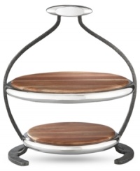 Even ordinary meals get a big reaction with this innovative Anvil server. Featuring a mix of handsome acacia wood and signature Nambe metal with rustic, iron-finished accents. Designed by Neil Cohen. Even ordinary meals get a big reaction with this innovative Anvil server. Featuring a mix of handsome acacia wood and signature Nambe metal with rustic, iron-finished accents. Designed by Neil Cohen.