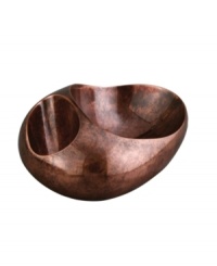 Add allure and sophistication to any event with Nambe serveware and serving dishes. Crafted of alloy and finished in beautiful bronze, this Heritage pebble divided server from Nambe combines old-world elegance with a large, modern shape for easy serving in style. Add allure and sophistication to any event with Nambe serveware and serving dishes. Crafted of alloy and finished in beautiful bronze, this Heritage pebble divided server from Nambe combines old-world elegance with a large, modern shape for easy serving in style.