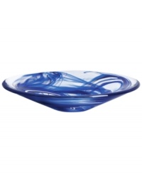 A dramatic accent, the Tempera Blue dish features heavy glass laced with hand-painted swirls of deep blue. Designed by Anna Ehrner for Kosta Boda. A dramatic accent, the Tempera Blue dish features heavy glass laced with hand-painted swirls of deep blue. Designed by Anna Ehrner for Kosta Boda.
