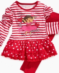 Get the party started with this fun Dora the Explorer dress and legging set from Nannette. Get the party started with this fun Dora the Explorer dress and legging set from Nannette.