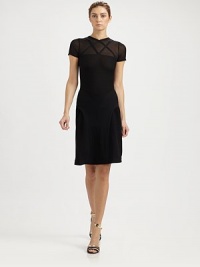 Soft stretch cotton, dressed up with a sheer top panel enhanced with criss-crossing bands.High V necklineSheer yoke and cap sleeves with criss-cross detailRib-knit bodyAbout 24 from natural waist82% cotton/18% polyamideDry cleanMade in Italy of imported fabricModel shown is 5'11 (180cm) wearing US size 4. Soft stretch cotton, dressed up with a sheer top panel enhanced with criss-crossing bands.High V necklineSheer yoke and cap sleeves with criss-cross detailRib-knit bodyAbout 24 from natural waist82% cotton/18% polyamideDry cleanMade in Italy of imported fabricModel shown is 5'11 (180cm) wearing US size 4.