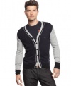 Armani Jeans Sweater, Colorblock Button Down Cardigan, Navy