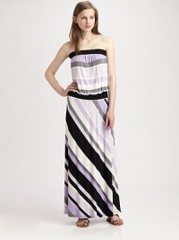 Bold stripes add a graphic charge to this easy-fit strapless jersey shift.Elastic topBlouson bodiceElastic waistbandPull-on styleAbout 39 from natural waist96% rayon/4% spandexHand washMade in USAPlease note: Colors and patterns may vary. Model shown is 5'10 (177cm) wearing US size Small. Bold stripes add a graphic charge to this easy-fit strapless jersey shift.Elastic topBlouson bodiceElastic waistbandPull-on styleAbout 39 from natural waist96% rayon/4% spandexHand washMade in USAPlease note: Colors and patterns may vary. Model shown is 5'10 (177cm) wearing US size Small.