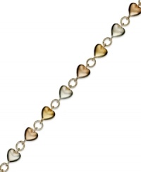 A romantic twist. Giani Bernini's tri-tone heart bracelet combines sterling silver, 24k gold and 24k rose gold over sterling silver. Approximate length: 7-1/4 inches. A romantic twist. Giani Bernini's tri-tone heart bracelet combines sterling silver, 24k gold and 24k rose gold over sterling silver. Approximate length: 7-1/4 inches.