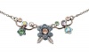 Michal Negrin Sweet and Dainty Necklace with Hand Painted Flowers and Blue, Green, Lilac, Beige Swarovski Crystals; Handmade in Israel