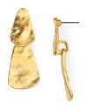 Kenneth Jay Lane is known for its cool take on costume jewels, and this pair of earrings works the statement-chic look, cast in hammered 22-karat gold.