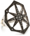 Mizuki Blackened Sterling Silver and Diamond Outlined Web Starburst Ring