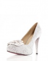 Pointy, Closed Toe Linen Platform Pumps with Decorative Bow