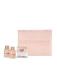 DG Rose The One Women's Deluxe Set includes:Eau De Parfum, 2.5 oz Luxurious Body Lotion, 3.3 oz Shower Gel, 3.3 oz.