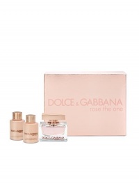 DG Rose The One Women's Deluxe Set includes:Eau De Parfum, 2.5 oz Luxurious Body Lotion, 3.3 oz Shower Gel, 3.3 oz. DG Rose The One Women's Deluxe Set includes:Eau De Parfum, 2.5 oz Luxurious Body Lotion, 3.3 oz Shower Gel, 3.3 oz.