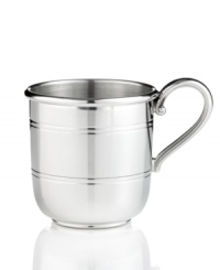 A gift for all ages, the Cornwall baby cup is shaped for little ones but crafted of brushed pewter to impress parents, too. With polished accents and a child-friendly rolled edge. By Reed & Barton. A gift for all ages, the Cornwall baby cup is shaped for little ones but crafted of brushed pewter to impress parents, too. With polished accents and a child-friendly rolled edge. By Reed & Barton.