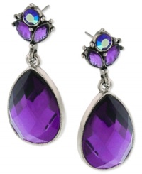 Go for perfection in purple. These pear-shape drop earrings from 2028 are crafted from silver-tone mixed metal with amethyst-colored glass stones providing a sparkling touch. Approximate drop: 3/4 inch. Go for perfection in purple. These pear-shape drop earrings from 2028 are crafted from silver-tone mixed metal with amethyst-colored glass stones providing a sparkling touch. Approximate drop: 3/4 inch.