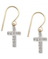 Standout style with plenty of symbolism. Express your faith in dangling cross earrings. Crafted in 14k gold with sparkling diamond accents. Approximate drop: 1 inch.