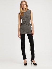 Marled jewelneck has edgy cap sleeves, asymmetrical draping and a fitted silhouette that hits below the hips. JewelneckCap sleevesLonger length hits below the hipsRayonHand washImportedModel shown is 5'9 (175cm) wearing US size Small. Marled jewelneck has edgy cap sleeves, asymmetrical draping and a fitted silhouette that hits below the hips. JewelneckCap sleevesLonger length hits below the hipsRayonHand washImportedModel shown is 5'9 (175cm) wearing US size Small.