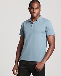 A basic polo gets a sophisticated update from Theory. A slim, modern fit and contrast detail under the collar raises the style quotient. A basic polo gets a sophisticated update from Theory. A slim, modern fit and contrast detail under the collar raises the style quotient.