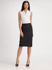 Rich wool with just a hint of stretch, tailored in a body-skimming pencil silhouette.High waistband Dropped yoke Back zipper Fully lined About 26½ long 96% wool/4% elastane Dry clean Imported Rich wool with just a hint of stretch, tailored in a body-skimming pencil silhouette.High waistband Dropped yoke Back zipper Fully lined About 26½ long 96% wool/4% elastane Dry clean Imported