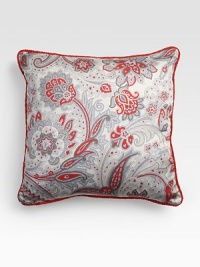 From the Marburg Collection. A graceful floral paisley in a sophisticated palette of grey and red on cotton satin with a subtle sheen, richly edged in twisted braid.Lustrous satin18 X 18Cotton; polyfillMachine washMade in Italy