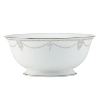A show-stopping serving bowl from Marchesa by Lenox, this Empire Pearl dinnerware wows everyone around the formal table with a bedazzling platinum pattern in fine bone china. A show-stopping serving bowl from Marchesa by Lenox, this Empire Pearl dinnerware wows everyone around the formal table with a bedazzling platinum pattern in fine bone china.