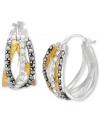 A woven mix of sparkle and shine. Genevieve & Grace's chic crisscross hoop earrings are crafted from sterling silver and 18k gold over sterling silver with glittering marcasite accents. Approximate diameter: 3/4 inch.