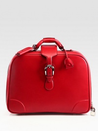 Vibrant, medium-sized duffel ideal for easy-travel in smooth leather.Zip, strap buckle closureTop handlesInterior zip pocketID Tag and key holderMetal feetFully lined18W x 14H x 6DMade in Italy Vibrant, medium-sized duffel ideal for easy-travel in smooth leather.Zip, strap buckle closureTop handlesInterior zip pocketID Tag and key holderMetal feetFully lined18W x 14H x 6DMade in Italy