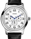 Guess Men's U10082G1 Black Leather Quartz Watch with White Dial