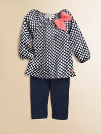 An ultra-soft, heart and bow adorned, cotton poplin tunic sits atop stretchy cord leggings, creating an outfit you'll love.Elastic necklineLong puff sleeves with elastic cuffsPullover styleElastic waistbandTop: cotton poplinLeggings: 98% cotton/2% spandexMachine washImported An ultra-soft, heart and bow adorned, cotton poplin tunic sits atop stretchy cord leggings, creating an outfit you'll love.Elastic necklineLong puff sleeves with elastic cuffsPullover styleElastic waistbandTop: cotton poplinLeggings: 98% cotton/2% spandexMachine washImported