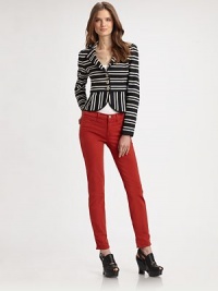 Contrasting stripes and a modified peplum hem enliven this soft cotton jacket. Notched collarButton frontLong sleevesModified peplum hemAbout 20 from shoulder to hemCottonDry cleanMade in USA of Italian fabricModel shown is 5'10 (177cm) wearing US size Small. Contrasting stripes and a modified peplum hem enliven this soft cotton jacket. Notched collarButton frontLong sleevesModified peplum hemAbout 20 from shoulder to hemCottonDry cleanMade in USA of Italian fabricModel shown is 5'10 (177cm) wearing US size Small.