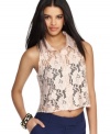 Bar III's lacy cropped top adds a shot of chic to your summer wardrobe. Perfect for layering with bandeaus and camis!