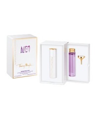 Indulge in the radiance of Alien at any time with the ALIEN refillable purse spray. Also included is a 1.2 oz. refill bottle and a metal funnel for replenishing on the go. Purse spray is 0.25 oz. Indulge in the radiance of Alien at any time with the ALIEN refillable purse spray. Also included is a 1.2 oz. refill bottle and a metal funnel for replenishing on the go. Purse spray is 0.25 oz.