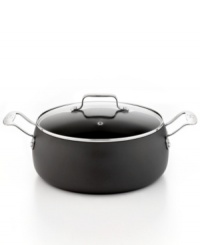 Confident cooks look no further-Emeril's hard-anodized dutch oven comes into the kitchen & creates a whole new order for boiling, sautéing, frying, simmering and more. Designed with a heavy-duty exterior, nonstick interior and glass lid, this essential traps in heat and moisture for tender, absolutely delicious meals. Lifetime warranty. Confident cooks look no further-Emeril's hard-anodized dutch oven comes into the kitchen & creates a whole new order for boiling, sautéing, frying, simmering and more. Designed with a heavy-duty exterior, nonstick interior and glass lid, this essential traps in heat and moisture for tender, absolutely delicious meals. Lifetime warranty.