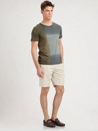 Casual, cool and remarkably tailored in lightweight, relaxed-fitting cotton with a hint of stretch.Flat-front styleZip flySide slash, back welt pocketsInseam, about 997% cotton/3% elastaneDry cleanImported Casual, cool and remarkably tailored in lightweight, relaxed-fitting cotton with a hint of stretch.Flat-front styleZip flySide slash, back welt pocketsInseam, about 997% cotton/3% elastaneDry cleanImported