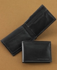 Slim down your accessories with the sleek, trim design of this leather passcase wallet from Geoffrey Beene. Slim down your accessories with the sleek, trim design of this leather passcase wallet from Geoffrey Beene.