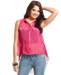 Gear-up for a season of fun! Boasting sheer style and a back of accordion pleats, this top from Eyeshadow is a cute pick for your day-to-day adventures. Gear-up for a season of fun! Boasting sheer style and a back of accordion pleats, this top from Eyeshadow is a cute pick for your day-to-day adventures.