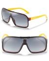 Multicolored frames lend eye-catching style to these shield sunnies from Carrera.