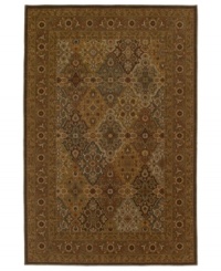 A traditional panel design is woven of supreme New Zealand wool in the Ellsworth area rug in antique tones of mocha, brown, celadon and beige for a truly rich addition to old-world interiors. A traditional panel design is woven of supreme New Zealand wool in the Ellsworth area rug in antique tones of mocha, brown, celadon and beige for a truly rich addition to old-world interiors.